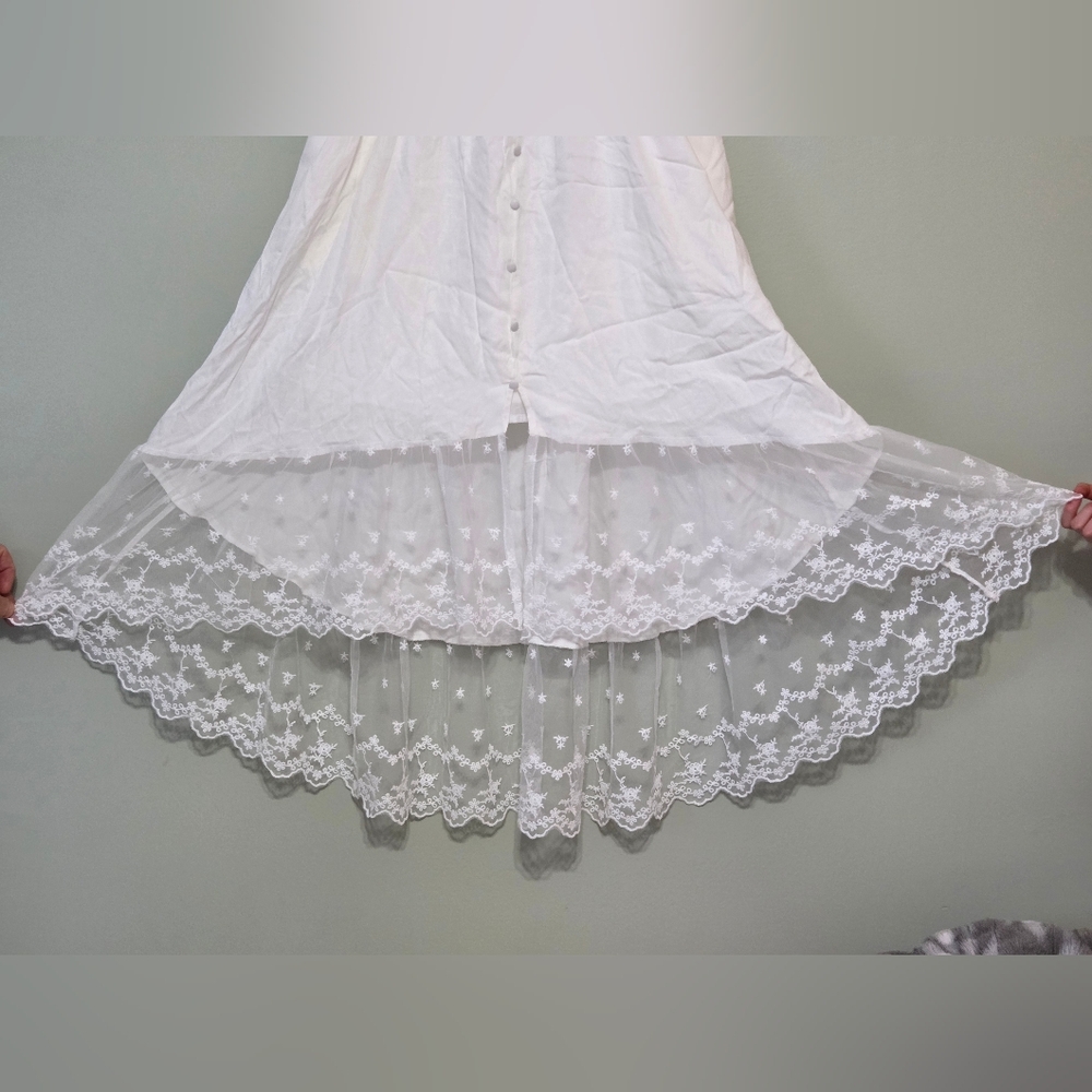 NWT BloomChic White Ruffle Sleeve Lace Hem High Low Dress Cottagecore Size 12 - Picture 3 of 12